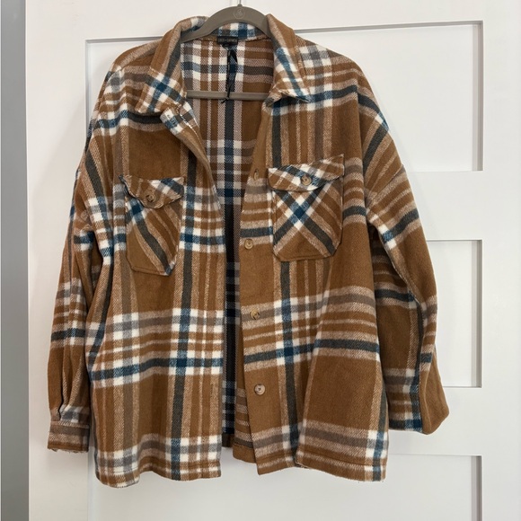 Talbots Brown Plaid Button-Up Shirt Jacket Size XXL - Picture 1 of 7